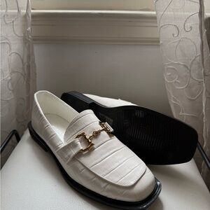 Glamorous Cream Loafers with Gold Detail
